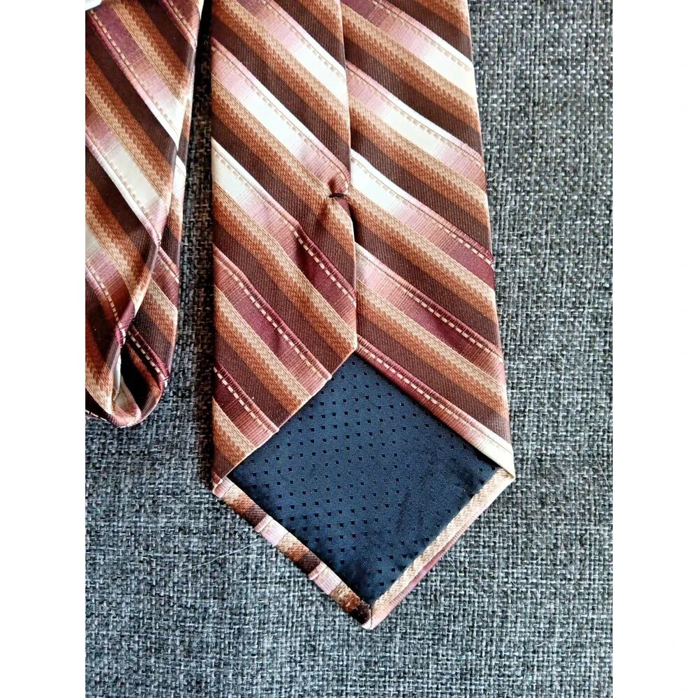 Tie 70s 80s 90s Y2K Mens Microfiber Brown Beige Stripe 3.75 Wide 64 Long